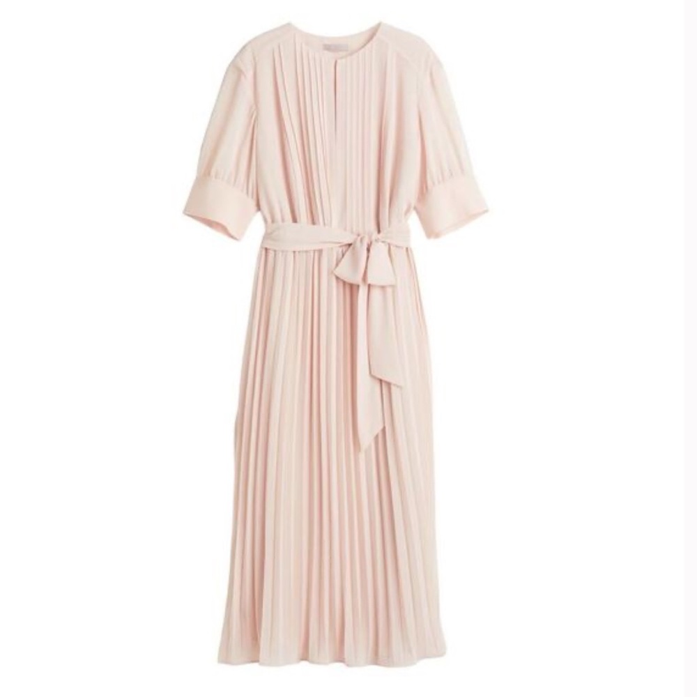 H&M Pink Pleated Chiffon Midi Dress